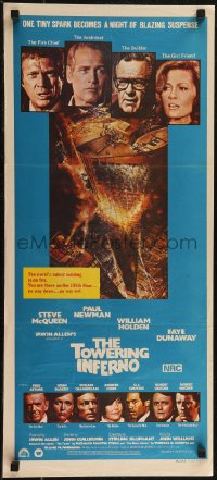 2y0522 TOWERING INFERNO Aust daybill 1975 McQueen & Newman, art of burning building by John Berkey!
