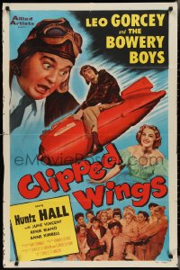 2y0684 CLIPPED WINGS 1sh 1953 Bowery Boys, wacky image of Leo Gorcey watching Hall riding bomb!