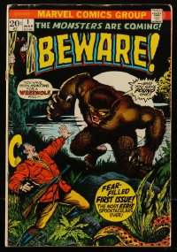 2y0528 BEWARE #1 comic book March 1973 cool werewolf cover art, The Monsters Are Coming, 1st issue!