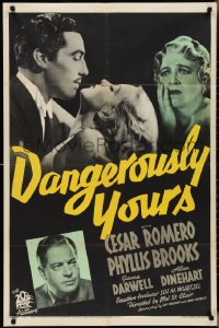 2y0692 DANGEROUSLY YOURS 1sh 1937 Cesar Romero holding pretty Phyllis Brooks, worried Darwell!