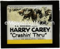 2y1698 CRASHIN' THRU glass slide 1923 Harry Carey Sr. snatched from death in a mad stampede!