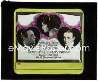 2y1707 DON'T TELL EVERYTHING glass slide 1921 Gloria Swanson between Wallace Reid & Elliott Dexter!