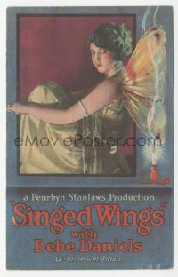 2y1668 SINGED WINGS herald 1922 wonderful art of Bebe Daniels with real wings catching on fire!