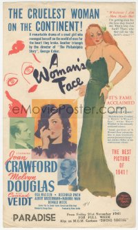 2y1638 WOMAN'S FACE herald 1941 Joan Crawford between Melvyn Douglas & Conrad Veidt, ultra rare!