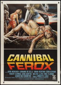 2y0334 CANNIBAL FEROX Italian 1p 1981 Umberto Lenzi, wild art of natives w/machetes torturing women!