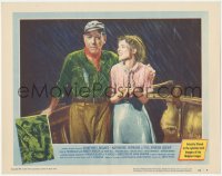 2y1083 AFRICAN QUEEN LC #3 1952 Humphrey Bogart & Katharine Hepburn on boat drenched in the rain!