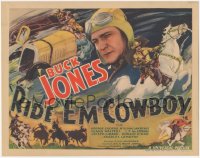 2y1041 RIDE 'EM COWBOY TC 1936 montage art of Buck Jones as cowboy & as race car driver, very rare!