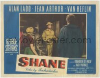 2y1308 SHANE LC #3 1953 Alan Ladd in buckskin enters homestead of Van Heflin & Jean Arthur!