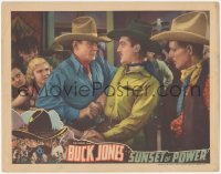2y1332 SUNSET OF POWER LC 1936 crowd watches Buck Jones grabbing bad guy at bar & glaring at him!