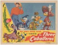 2y1340 THREE CABALLEROS LC 1944 Donald Duck, Panchito & Joe Carioca hitchhiking with kid, Disney!