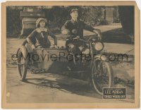2y1341 THREE WEEKS OFF LC 1922 Lee Moran driving motorcycle, Alberta Vaughn in sidecar, ultra rare!