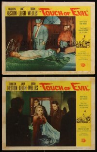 2y1628 TOUCH OF EVIL 2 LCs 1958 director/star Orson Welles w/ Janet Leigh laying in bed & surrounded!
