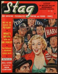 2y0594 STAG vol 1 no 1 magazine December 1949 great cover art of Harvard & Yale supporters!