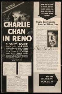 2y0131 CHARLIE CHAN IN RENO pressbook 1939 Asian detective Sidney Toler, gambling, ultra rare!