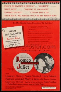 2y0217 ROMEO & JULIET pressbook 1955 Laurence Harvey, Susan Shentall, Shakespeare, ultra rare!