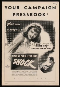 2y0222 SHOCK pressbook 1945 Vincent Price, Lynn Bari & Anabel Shaw, she was bad for him, very rare!