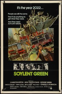 2y0876 SOYLENT GREEN 1sh 1973 Heston trying to escape riot control in the year 2022 by Solie!
