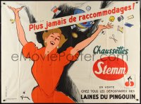 2y0023 CHAUSSETTES STEMM 46x63 French ad. poster 1953 Gruau art woman throwing sewing materials!