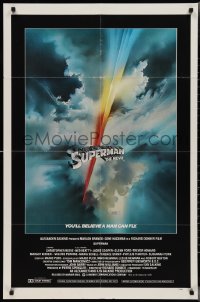 2y0887 SUPERMAN int'l 1sh 1978 D.C. comic book superhero Christopher Reeve, cool Bob Peak title art!