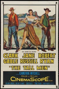 2y0891 TALL MEN 1sh 1955 art of Clark Gable, sexy Jane Russell showing leg, Robert Ryan!
