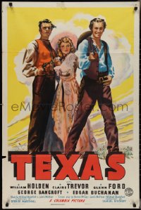2y0896 TEXAS style B 1sh 1941 William Holden, Claire Trevor, Glenn Ford, cool image!