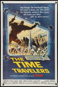 2y0906 TIME TRAVELERS 1sh 1964 cool Reynold Brown sci-fi art of the crack in space and time!