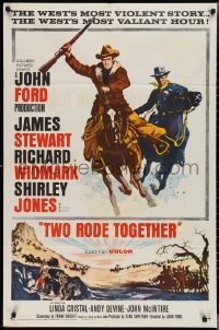 2y0916 TWO RODE TOGETHER 1sh 1961 John Ford, art of James Stewart & Richard Widmark on horses!
