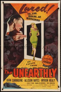 2y0917 UNEARTHLY 1sh 1957 John Carradine, sexy Sally Todd is lured to the house of monsters!