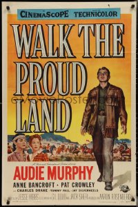 2y0924 WALK THE PROUD LAND 1sh 1956 art of Audie Murphy & Native American Anne Bancroft!