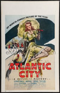 2y0064 ATLANTIC CITY WC 1944 sexy art of Constance Moore with bonnett & umbrella by Schaeffer!