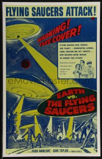 2y0070 EARTH VS. THE FLYING SAUCERS Benton REPRO WC 1990s sci-fi classic, cool art of UFOs & aliens!