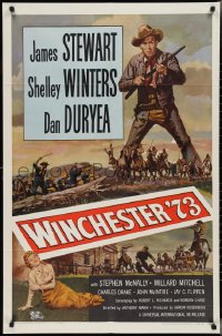 2y0937 WINCHESTER '73 1sh R1958 art of James Stewart with rifle standing over Shelley Winters!