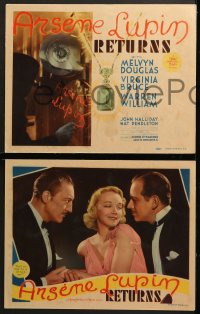2y1379 ARSENE LUPIN RETURNS 8 LCs 1938 master thief Melvyn Douglas and sexy Virginia Bruce!