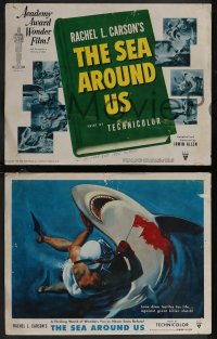 2y1474 SEA AROUND US 8 LCs 1953 Irwin Allen, really cool artwork of colorful different fish!