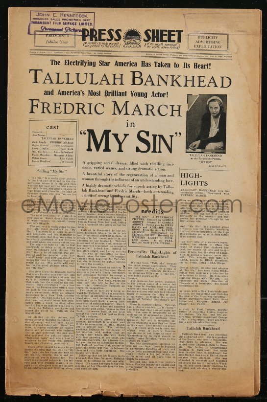 eMoviePoster.com: 2y0194 MY SIN pressbook 1931 Tallulah Bankhead ...