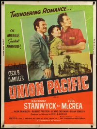 2z0757 UNION PACIFIC 30x40 R1958 Cecil B. DeMille, Barbara Stanwyck, McCrea, Preston, ultra rare!