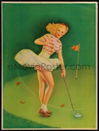 2z0009 ART FRAHM calendar 1950s his art of woman playing golf with skirt blowing up!