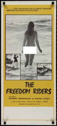 2z0316 FREEDOM RIDERS Aust daybill 1972 completely naked Aussie surfer girl, yellow border design!