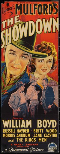 2z0317 SHOWDOWN Aust daybill 1940 cowboy William Boyd as Hopalong Cassidy & his gal, ultra rare!