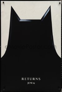 2z0866 BATMAN RETURNS teaser 1sh 1992 Burton, Keaton, cool partial bat symbol, dated design!