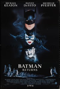 2z0864 BATMAN RETURNS int'l advance DS 1sh 1992 Burton, Keaton, DeVito, Pfeiffer, white date design!