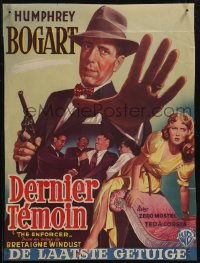 2z0385 ENFORCER Belgian 1951 art of Humphrey Bogart with gun, if you're dumb you'll be dead!