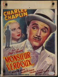 2z0397 MONSIEUR VERDOUX Belgian 1947 art of Charlie Chaplin as modern French Bluebeard, ultra rare!