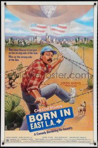 2z0888 BORN IN EAST L.A. 1sh 1987 great art of Mexican Cheech Marin crossing the border!