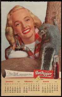 2z0010 DR PEPPER calendar 1949 George Greb, great image of smiling woman and squirrel!