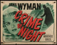 2z0816 CRIME BY NIGHT style B 1/2sh 1944 Jerome Cowan, close-up image of pretty Jane Wyman!