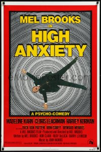2z0985 HIGH ANXIETY 1sh 1977 Mel Brooks, great Vertigo spoof design, a Psycho-Comedy!