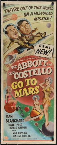 2z0760 ABBOTT & COSTELLO GO TO MARS insert 1953 art of wacky astronauts Bud & Lou in space!