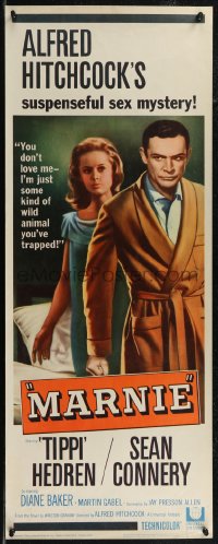 2z0789 MARNIE insert 1964 Sean Connery & Tippi Hedren in Alfred Hitchcock's suspenseful sex mystery!