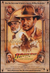 2z0996 INDIANA JONES & THE LAST CRUSADE advance 1sh 1989 Drew art of Harrison Ford & Connery!